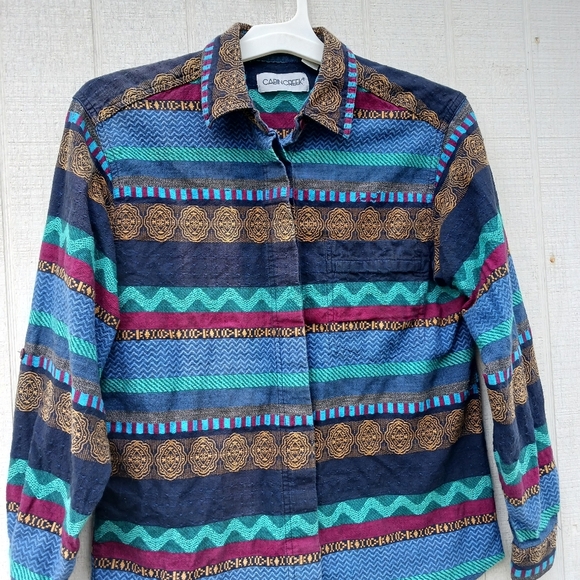 Cabin Creek Woven Blue Aztec, Western Long Sleeve Button Up Womens Sz Small - Picture 2 of 7